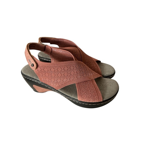 New JBU by Jambu Sandals Women's Size 11 Alyssa Shimmer Knit Wedge Heel Rose - Picture 1 of 9